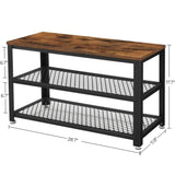 VASAGLE Shoe Bench with Seat Shoe Rack with 2 Mesh Shelves Rustic Brown and Black V227-9101101003990