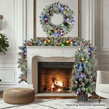 Christabelle Stunning 61cm Snowy Christmas Wreath with LED Lights Crown Pine Baubles Front Door 112_SENCR104