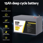 Giantz AGM Battery 12V 15Ah Deep Cycle Box Portable Solar Caravan Camping BATTERY-C-AGM-15