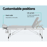 Zenses Massage Table 65cm Portable 3 Fold Aluminium Beauty Bed White MT-ALUM-GA301-WH-65