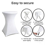 4-Pack White Stretch Cocktail Table Covers, Washable Fitted Spandex Covers for 80-85 x 110 cm High V1188-MS-731-004