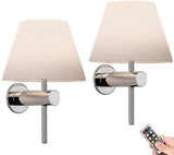Battery Operated Wall Sconces Set of 2, USB Rechargeable Wireless Lamps, Remote, Linen Shade V1263-JX-5781