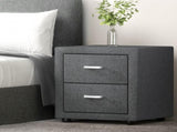 Artiss 2X Bedside Table 2 Drawers Side Table Fabric - CADEN Grey BFRAME-E-BSIDE-GYX2