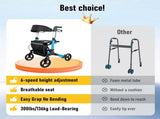 Foldable Aluminium Rollator Walker With Seat & Storage Bag, Adjustable Handles, 8" Wheels, V1181-HP001-BL