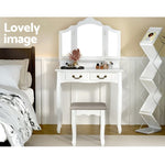 Artiss Dressing Table Stool Set Foldable Mirror White DRESS-C-3MIR-4D-WH