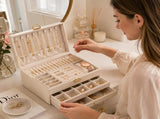 White Large Lockable Jewellery Box with 3 Drawers PU Leather Jewellery Organiser Case for Rings V888-ELOSUNG54212