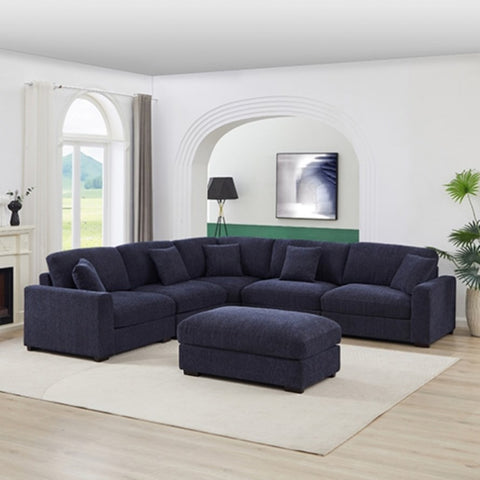 Orion Corner Sofa Premium Fabric Upholstery Padded Seat Wooden Frame Rubber Wooden Legs with Ottoman V43-SOF-ORIN