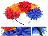 Multi Color Flower Hairband for Party Featuring Fabric Floral Design and Sturdy Metal V1369-AZ3-W-15673