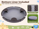 Kids Outdoor Sandpit Toys Sandbox 121cm Round Brown 3 Seats Cover Liner SAND-PE-CCL-BR
