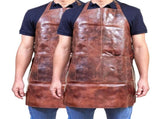 2x Pierre Cardin Professional Leather Apron Butcher Woodwork Barber - Cognac V563-PC3433-COGNAC_2X