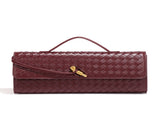 Wine Red Luxury Woven PU Leather Clutch - Elegant Women's Evening Baguette Bag with Adjustable V888-ELOSUNG11558