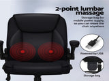 Artiss 2 Point Massage Office Chair Leather Mid Back Black MOC-C-FZ40-2P-BK