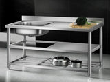 Cefito Stainless Steel Kitchen Bench Work Table with Sink Splashback 120cm SSKB-B-SINK-L120