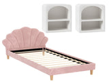 Artiss Bed Frame King Single with 2 Bedside Tables Set Scallop Headboard Pink Velvet Fabric Beds BFRAME-SET-ROSY-BSX2-01