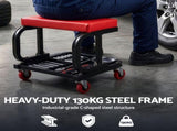Giantz Creeper Seat Rolling Mechanic Stool with Tool Tray Heavy Duty 36x36cm MCS-C-RD