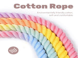 Sky Blue Hand-Woven Rainbow Cotton Rope Dog Leash and Collar Set - Adjustable Veg-Tanned Leather V888-ELOSUNG18432