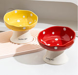 Red and Yellow Elevated 15&deg Tilted Ceramic Cat Bowl - Anti-Chin Acne Glaze Finish, Non-Slip Weighted V888-ELOSUNG49139