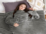 Black 180 x 120CM Extra Large Wearable Wrap Blanket with Sleeves and Large Pocket, Cozy Thickened V888-ELOSUNG52501