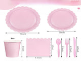 7-Piece Pink Scalloped Party Tableware Set with Floral Wavy Edges Elegant Disposable Paper Plates V888-ELOSUNG49996