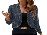 Sparkly Women'S Jacket Sheer Jacket Women'S Outerwear Fashion Jacket Glamorous - Dark Gray - Size S V1106-948-62541-DKG-S
