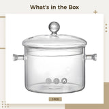 Glass Cooking Pot, Glass Simmering Pot for Stove, 1.9L Heat-proof Glass Cooking Pot with Lid, High V1370-AZ4-16644