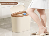 Beige and Brown Smart Sensor Trash Can 15L Capacity, Compact Design for Home Use with Automatic V888-ELOSUNG36787