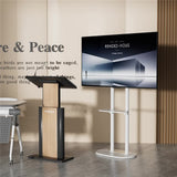 40-75" Heavy Duty Floor Tv Stand W/ Marble Shelf Adjustable Height Mount Bracket V767-U-Z1318-WT