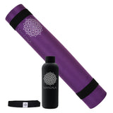 Mandala Yoga Mat Premium Bundle, Includes Yoga Mat 188cm H x 61cm W, Yoga Strap & Steel Hydration V398-MA-494PRP
