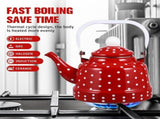 Red Enamel Stovetop Teakettle Retro Design Heat Efficient Silent V1370-AZ4-14456
