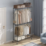 VEVOR Heavy Duty Clothes Rack, Rolling Clothing Garment Rack with 3 Storage Tiers, 2 Rods and 2 V952-JYKCYJ3848123WVQNV0