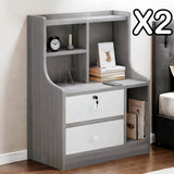 2x bedside table pair lockable drawer curved sides modern design bedroom V360-ZC-FNBT0040-GYWT-2D-1S-47X2