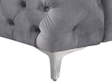 Single Seater Grey Sofa Classic Armchair Button Tufted in Velvet Fabric with Metal Legs V43-SOF-JAQS1SGR