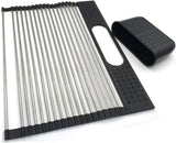 2 Pack Large Stainless Steel Roll Up Dish Drying Rack with Utensil Holder for Home Kitchen LSB-36044