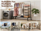 Artiss Clothes Rack Double Rod Airer Rail Coat Stand Hanger Storage Shelf HANGER-E-01-4T-SIBK
