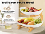 CARLA HOME 2-Tier Plastic Fruit Bowl Basket with Bamboo Stand for Kitchen Counter, Snack Tray, V178-36197