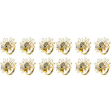 Set of 12 Daisies and Sunflowers Napkin Rings, Gold Napkin Ring Holders with Bees for Formal or V1188-RD-120224