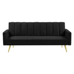 Levede Sofa Bed Convertible Velvet Lounge Recliner Couch Sleeper 3 Seater Black SOFABED1005-BK