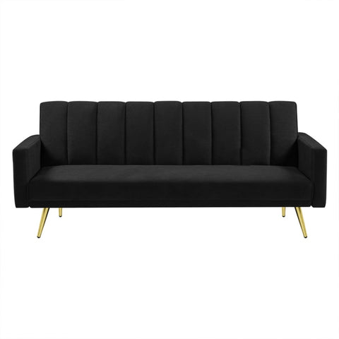 Levede Sofa Bed Convertible Velvet Lounge Recliner Couch Sleeper 3 Seater Black SOFABED1005-BK