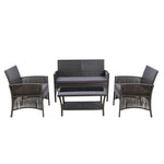 Gardeon 4PCS Outdoor Sofa Set Wicker Harp Chair Table Garden Furniture Grey ODF-RATTAN-HARP-GE-AB