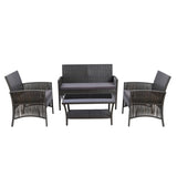 Gardeon 4PCS Outdoor Sofa Set with Storage Cover Wicker Harp Chair Table Grey ODF-RATTAN-HARP-GE-AB-COVER