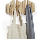 Wooden Wall Coat Rack with 5 Retractable Hooks, 37.1 x 16.5 x 4.4 cm V1188-MS-520-042