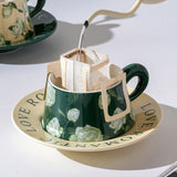 2X High-Fired Ceramic Porcelain Cup & Saucer Set 300ml Vintage Floral Tea Spoon GREEN V274-HA-LA-P0024822-GNYE