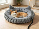 USB-Powered Heated Pet Bed with Plush Fur, Adjustable Thermostat & Timer, Foldable Round Cat Cave V1341-ZY-YYBJ2YGL-GREY