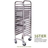 SOGA 2X Gastronorm Trolley 16 Tier Stainless Steel Bakery Trolley Suits GN 1/1 Pans GASTRONORMRACKINGTROLLEY305X2