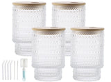 4PCS Glass Cups Lids and Straws, 11 oz Vintage Polka Dot Beaded Glassware, Iced Coffee Tumbler V1192-AZ-W-18377