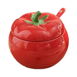 Tomato Shaped Ceramic Jar with Spoon Airtight Kitchen Seasoning Storage Container For Countertop V1366-AZ2-W-16658