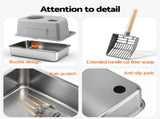i.Pet Cat Litter Box Large Stainless Steel High Sided Pet Toilet Odour Control PET-CLB-STL-CV-LTGR