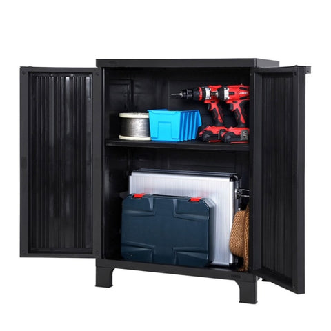 Gardeon Outdoor Storage Cabinet Box 92cm Lockable Cupboard Sheds Garage Adjustable Black OSC-CABI-L1F-BK