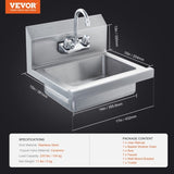 VEVOR 17"x12.8" Commercial Hand Wash Sink Wall Mount Basin Stainless Steel NSF V952-SYXSPWDSB1410KV62V0