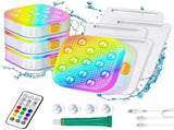 Rechargeable Submersible Pool Lights with Remote, IP68 Waterproof 16 Color Changing LED Lights with V1192-AZ-W-17158